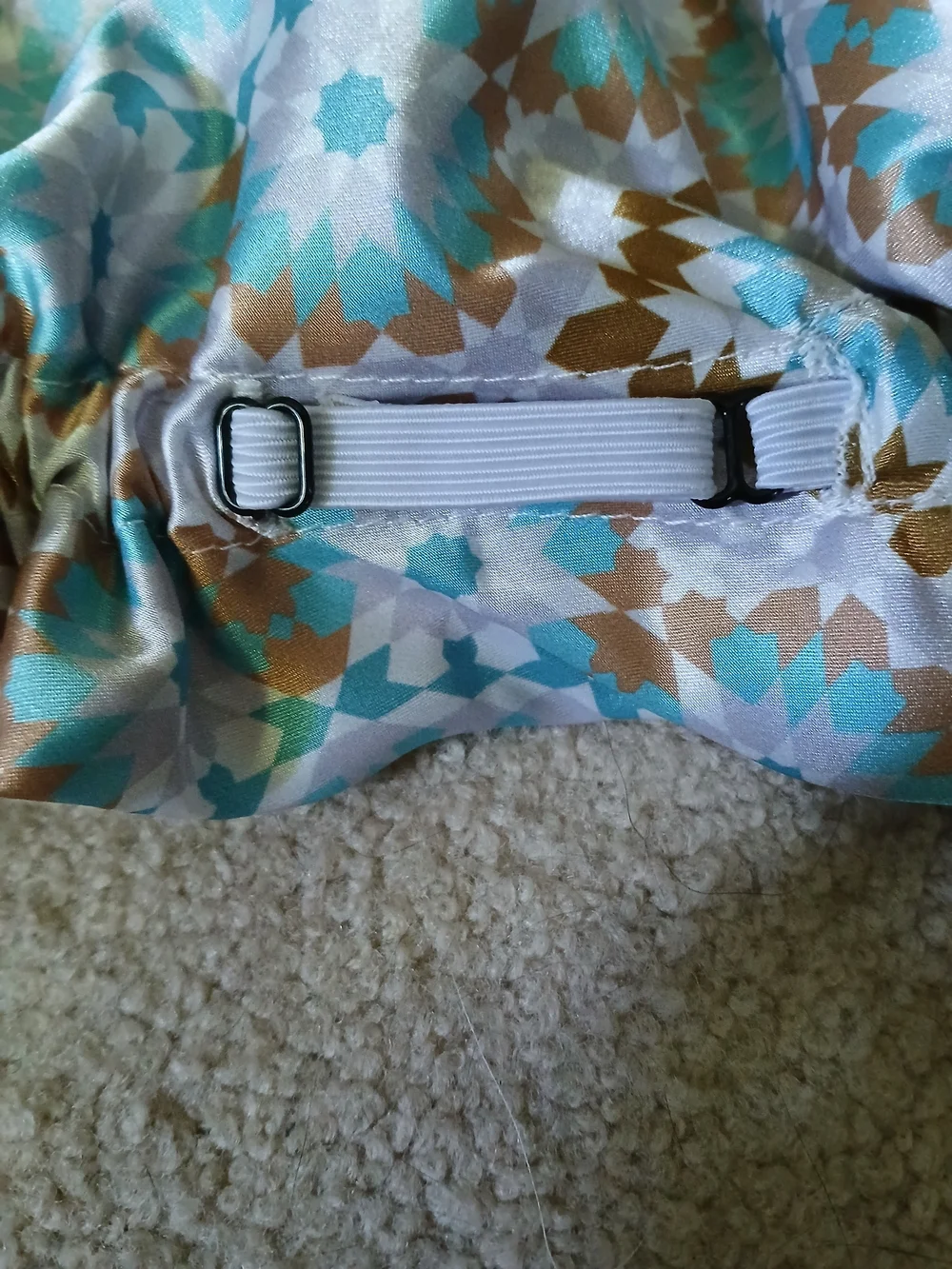 Bounce Curl Reversible Satin Bonnet in Aqua and Champagne Medallion Print
